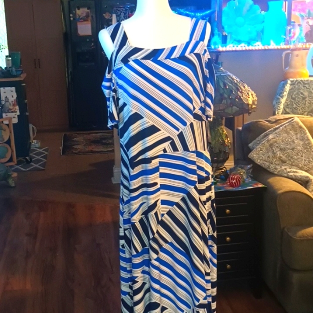 New Striped Blue and White Women's Dress By Nine West Size 12